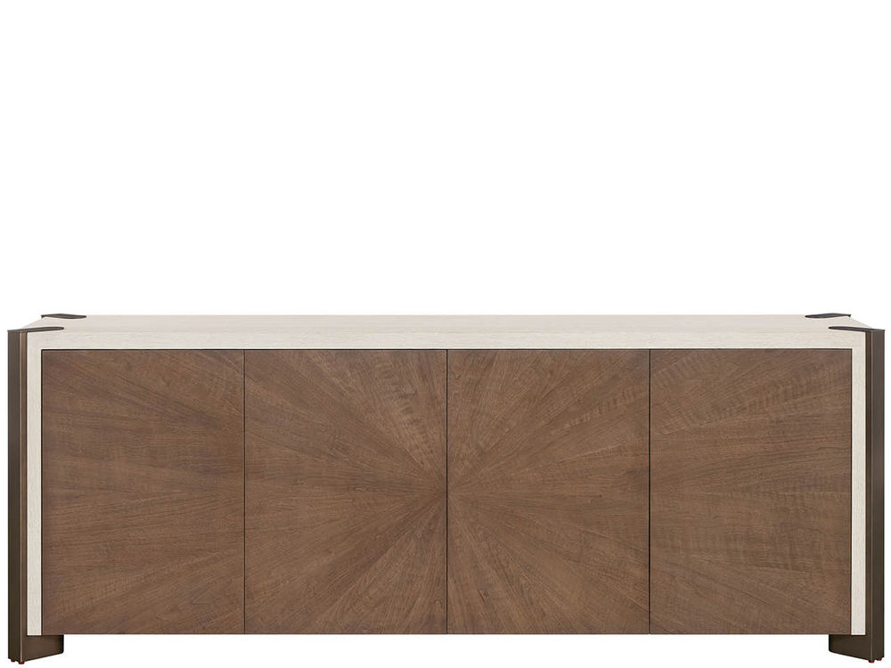 Universal Furniture Mist Oak Four Door Credenza with Walnut Fronts and Built in Power Management U560A678