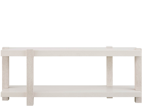 Universal Furniture Mist Oak Console Table with Quartz Top Four Door Storage and Integrated Power Bar U560A841