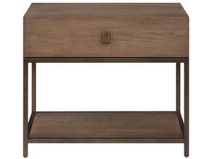 Universal Furniture Haze Walnut Veneer Nightstand with Power Ports Open Shelf and Metal Base U560C352