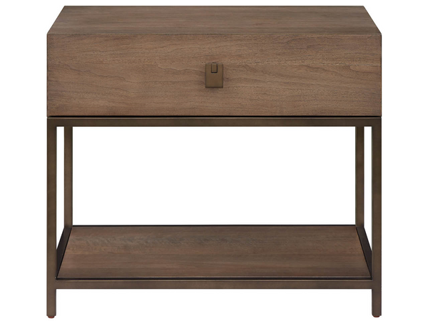 Universal Furniture Haze Walnut Veneer Nightstand with Power Ports Open Shelf and Metal Base U560C352