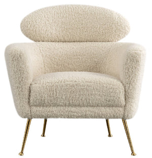 Pasargad Home Felice Modern Accent Chair In Cream - Stylish Vintage Charm With Gold Finish Cream Poly Fabric Pzw-967