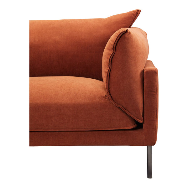 Moe's Home Jamara Left Sectional Sofa In Burnt Auburn - Scandinavian Design, Plush Comfort & Stylish Steel Legs  Upholstery, 100%Polyester,Black Stainless Steel Legs Ub-1016-06-l-0