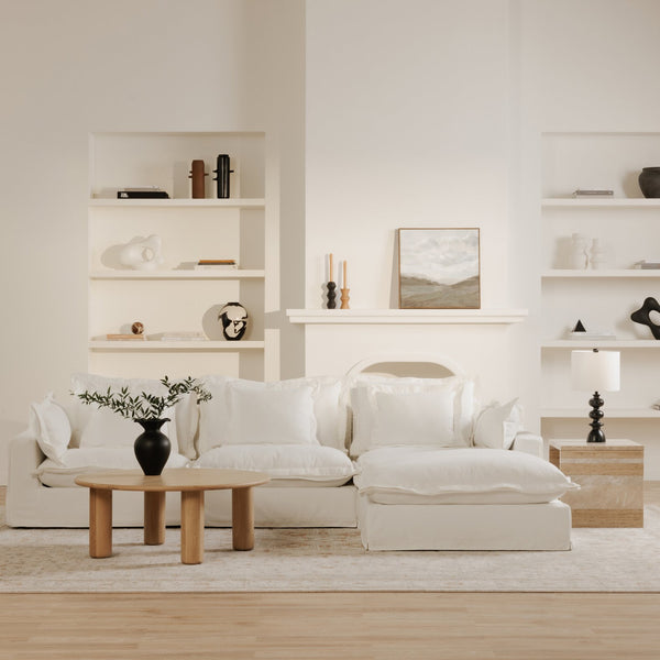 Moe's Home Olivia Modular Sectional Sofa - Elegant Slipcover, Livesmart Fabric, Plush Comfort For Everyday Living White Upholstery, 98.5% Polyester,1.5% Nylon Performance Fabric,Solid Wood And Plywood Frame Ub-1021-18