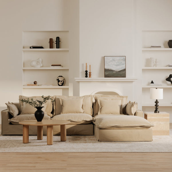 Moe's Home Olivia Modular Sectional Sofa - Elegant Slipcover, Livesmart Fabric, Plush Comfort For Everyday Living Beige Upholstery, 98.5% Polyester,1.5% Nylon Performance Fabric,Solid Wood And Plywood Frame Ub-1021-34