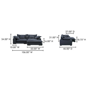 Moe's Home Daydream Sectional Sofa: Plush Comfort With Reversible Chaise, Stylish Design, And Easy Care Upholstery Blue Upholstery, 100% Polyester With C0 Performance Treatment,Solid Eucalyptus And Plywood Frame,Rubber Wood Feet Ub-1028-19-0