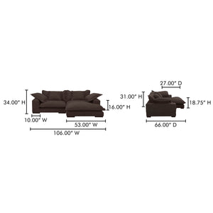 Moe's Home Daydream Sectional Sofa: Plush Comfort With Reversible Chaise, Stylish Design, And Easy Care Upholstery Brown Upholstery, 100% Polyester With C0 Performance Treatment,Solid Eucalyptus And Plywood Frame,Rubber Wood Feet Ub-1028-20-0