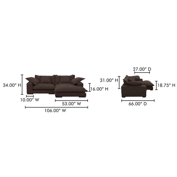 Moe's Home Daydream Sectional Sofa: Plush Comfort With Reversible Chaise, Stylish Design, And Easy Care Upholstery Brown Upholstery, 100% Polyester With C0 Performance Treatment,Solid Eucalyptus And Plywood Frame,Rubber Wood Feet Ub-1028-20-0