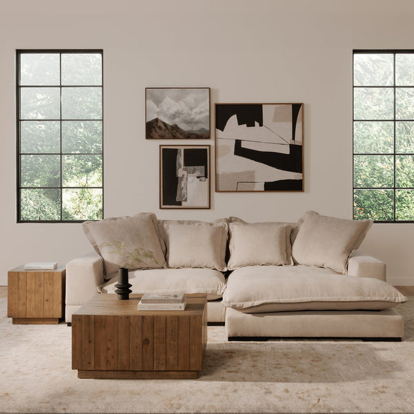 Moe's Home Daydream Sectional Sofa: Plush Comfort With Reversible Chaise, Stylish Design, And Easy Care Upholstery Beige Upholstery, 100% Polyester With C0 Performance Treatment,Solid Eucalyptus And Plywood Frame,Rubber Wood Feet Ub-1028-34-0
