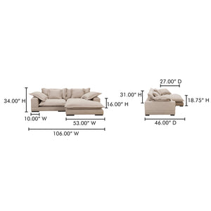 Moe's Home Daydream Sectional Sofa: Plush Comfort With Reversible Chaise, Stylish Design, And Easy Care Upholstery Beige Upholstery, 100% Polyester With C0 Performance Treatment,Solid Eucalyptus And Plywood Frame,Rubber Wood Feet Ub-1028-34-0