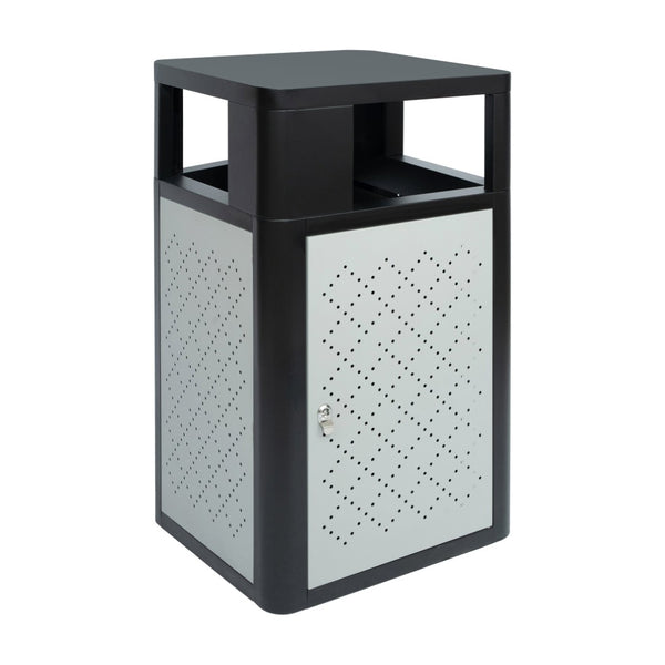 English Elm Brooks Heavy-Duty Steel Trash Can with Locking Access Door & Removable Fiberglass Bin for Durability Black 31.4 Gallons UB-OTB-67W-BLK-SLV-GG