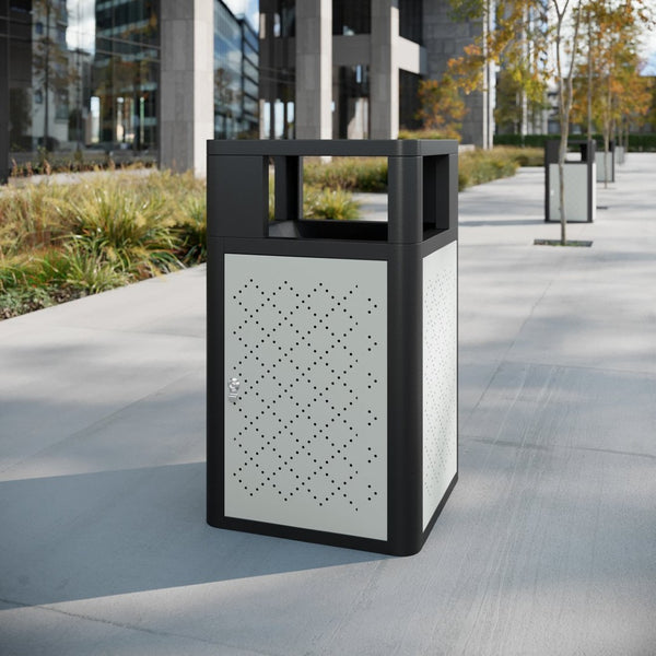 English Elm Brooks Heavy-Duty Steel Trash Can with Locking Access Door & Removable Fiberglass Bin for Durability Black 31.4 Gallons UB-OTB-67W-BLK-SLV-GG