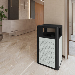 English Elm Brooks Heavy-Duty Steel Trash Can with Locking Access Door & Removable Fiberglass Bin for Durability Black 31.4 Gallons UB-OTB-67W-BLK-SLV-GG