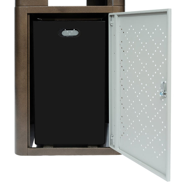 English Elm Brooks Heavy-Duty Steel Trash Can with Locking Access Door & Removable Fiberglass Bin for Durability Brown 31.4 Gallons UB-OTB-67W-BRN-SLV-GG