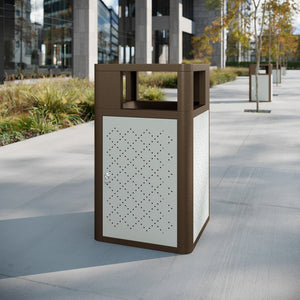 English Elm Brooks Heavy-Duty Steel Trash Can with Locking Access Door & Removable Fiberglass Bin for Durability Brown 31.4 Gallons UB-OTB-67W-BRN-SLV-GG