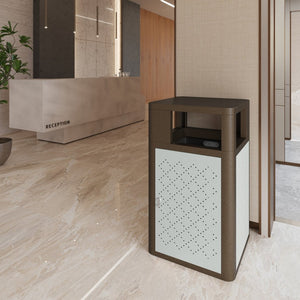 English Elm Brooks Heavy-Duty Steel Trash Can with Locking Access Door & Removable Fiberglass Bin for Durability Brown 31.4 Gallons UB-OTB-67W-BRN-SLV-GG