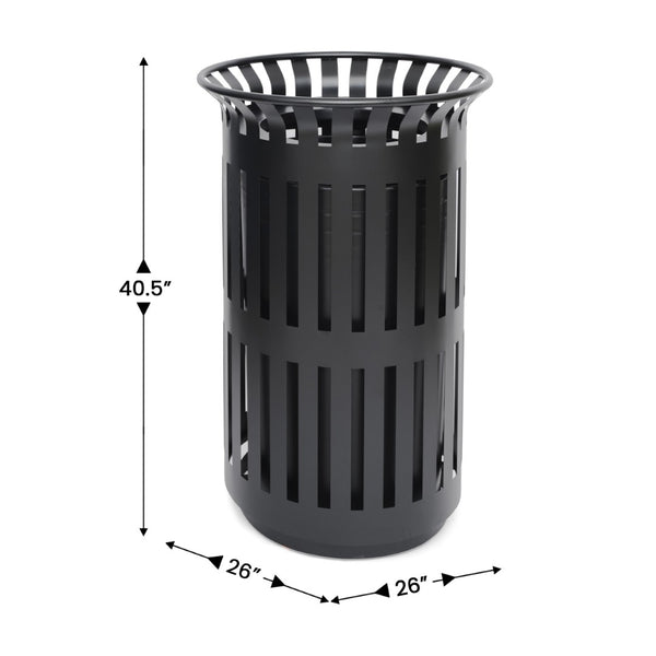 English Elm Collins Commercial Grade Outdoor Round Steel Slatted Trash Can for High-Traffic Locations Black 37 Gallons UF-OTB-01-BLK-GG