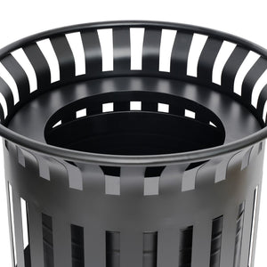English Elm Collins Commercial Grade Outdoor Round Steel Slatted Trash Can for High-Traffic Locations Black 37 Gallons UF-OTB-01-BLK-GG