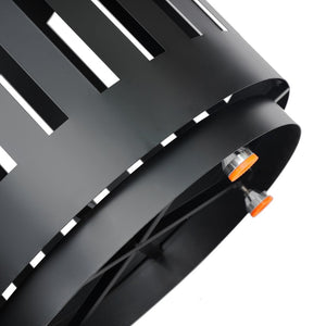 English Elm Collins Commercial Grade Outdoor Round Steel Slatted Trash Can for High-Traffic Locations Black 37 Gallons UF-OTB-01-BLK-GG