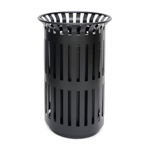 English Elm Collins Commercial Grade Outdoor Round Steel Slatted Trash Can for High-Traffic Locations Black 37 Gallons UF-OTB-01-BLK-GG
