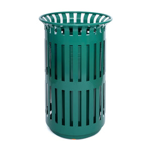 English Elm Collins Commercial Grade Outdoor Round Steel Slatted Trash Can for High-Traffic Locations Green 37 Gallons UF-OTB-01-GRN-GG