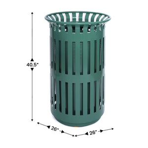 English Elm Collins Commercial Grade Outdoor Round Steel Slatted Trash Can for High-Traffic Locations Green 37 Gallons UF-OTB-01-GRN-GG