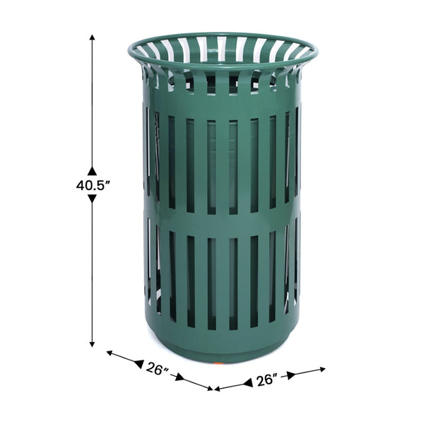 English Elm Collins Commercial Grade Outdoor Round Steel Slatted Trash Can for High-Traffic Locations Green 37 Gallons UF-OTB-01-GRN-GG