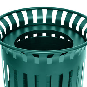 English Elm Collins Commercial Grade Outdoor Round Steel Slatted Trash Can for High-Traffic Locations Green 37 Gallons UF-OTB-01-GRN-GG