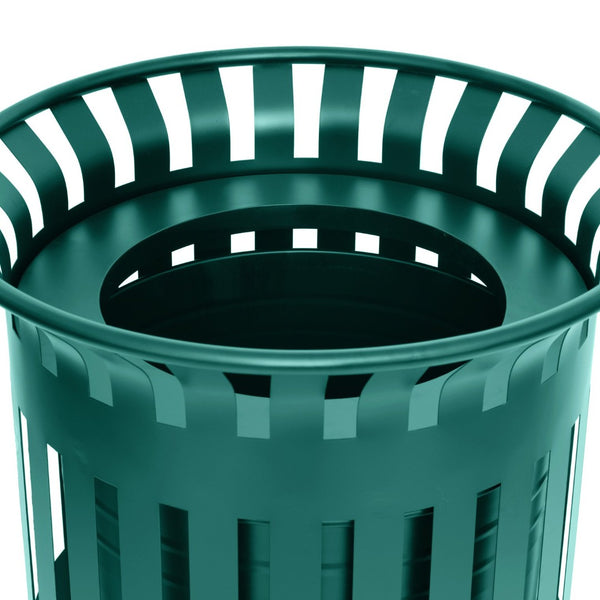 English Elm Collins Commercial Grade Outdoor Round Steel Slatted Trash Can for High-Traffic Locations Green 37 Gallons UF-OTB-01-GRN-GG