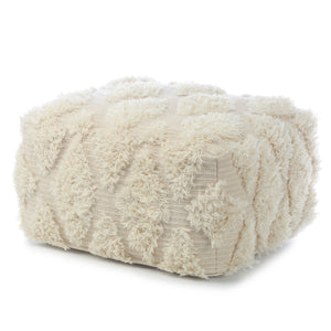 Jaipur Living Nikki Chu Tufted Cotton Wool Cube Pouf Bohemian Ivory Accent for Living Room Seating POF100424