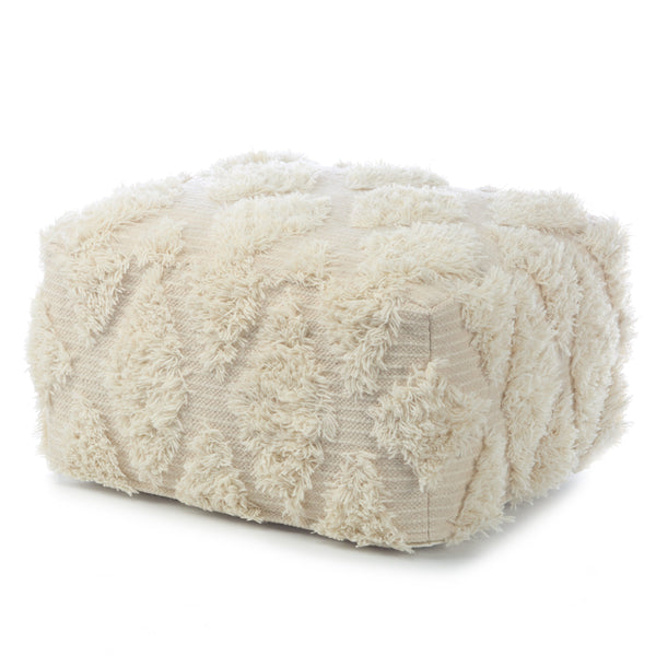 Jaipur Living Nikki Chu Tufted Cotton Wool Cube Pouf Bohemian Ivory Accent for Living Room Seating POF100424