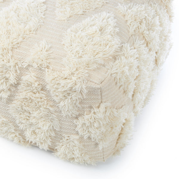 Jaipur Living Nikki Chu Tufted Cotton Wool Cube Pouf Bohemian Ivory Accent for Living Room Seating POF100424