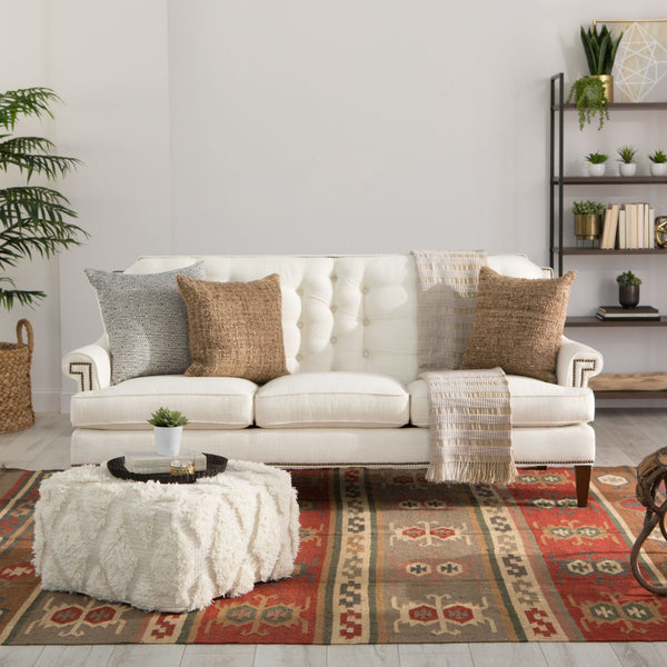 Jaipur Living Nikki Chu Tufted Cotton Wool Cube Pouf Bohemian Ivory Accent for Living Room Seating POF100424
