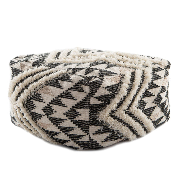 Jaipur Living Nikki Chu Wool Kilim Chevron Pouf with Metallic Accents for Bohemian Living Spaces POF100427