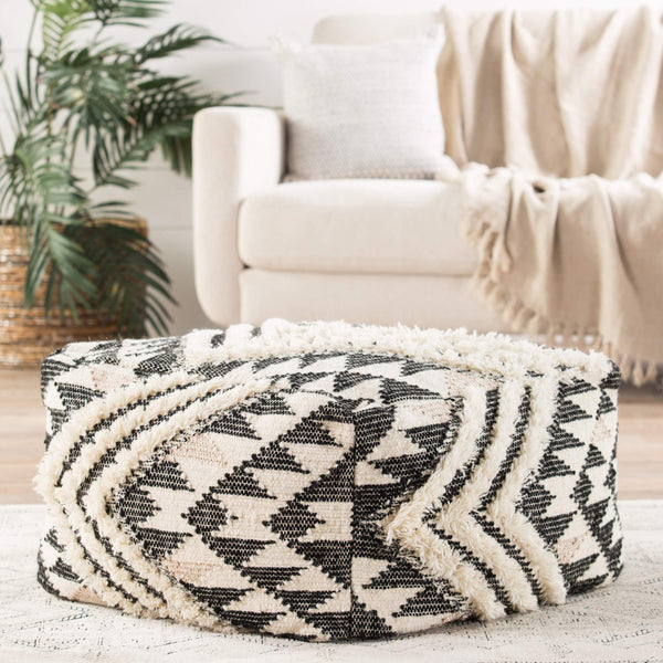 Jaipur Living Nikki Chu Wool Kilim Chevron Pouf with Metallic Accents for Bohemian Living Spaces POF100427