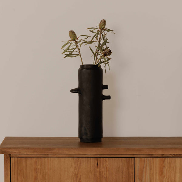 Moe's Home Ezra 12in Handmade Terracotta Vase - Unique Artisan Craftsmanship From Chulucanas, Peru Black Terracotta Uo-1020-02
