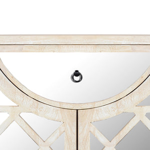 Benzara Mango Wood Cabinet With Mirrored Look Steel Insert Door Storage, Beige Beige Mango Wood,Metal And Stainless Steel Upt-195275