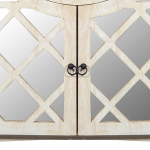 Benzara Mango Wood Cabinet With Mirrored Look Steel Insert Door Storage, Beige Beige Mango Wood,Metal And Stainless Steel Upt-195275