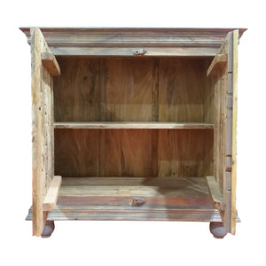 Benzara 17 Inch Cabinet With 2 Doors And Filigree Cutout Front, Brown Brown Solid Wood Upt-213137