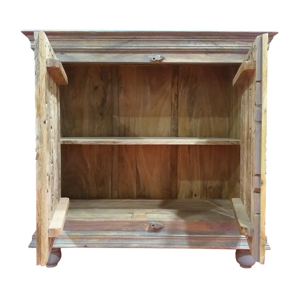 Benzara 17 Inch Cabinet With 2 Doors And Filigree Cutout Front, Brown Brown Solid Wood Upt-213137