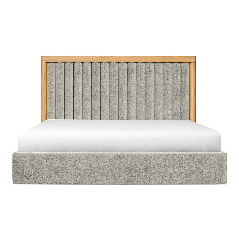 Moe's Home Nina Bed - Modern Elegance With Brutalist Design, Cozy Upholstered Headboard & Durable Frame Grey Upholstery,
100% Polyester,Oak Veneer Over Mdf Frame Ut-1003-15-0