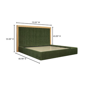 Moe's Home Nina Bed - Modern Elegance With Brutalist Design, Cozy Upholstered Headboard & Durable Frame Green Upholstery,
100% Polyester,Oak Veneer Over Mdf Frame Ut-1003-16-0