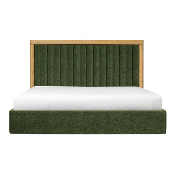 Moe's Home Nina Bed - Modern Elegance With Brutalist Design, Cozy Upholstered Headboard & Durable Frame Green Upholstery,
100% Polyester,Oak Veneer Over Mdf Frame Ut-1003-16-0
