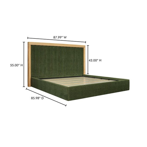 Moe's Home Nina Bed - Modern Elegance With Brutalist Design, Cozy Upholstered Headboard & Durable Frame Green Upholstery,
100% Polyester,Oak Veneer Over Mdf Frame Ut-1004-16-0