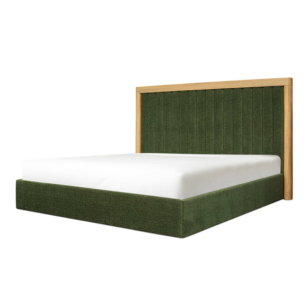 Moe's Home Nina Bed - Modern Elegance With Brutalist Design, Cozy Upholstered Headboard & Durable Frame Green Upholstery,
100% Polyester,Oak Veneer Over Mdf Frame Ut-1004-16-0