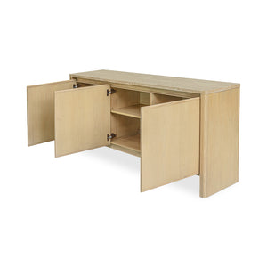 Moe's Home Blake Sideboard With Elegant Turkish Travertine Top And Solid Ash Base For Timeless Home Décor Beige Turkish Beige Travertine,Solid Ash Base And Door Edges Ut-1006-34