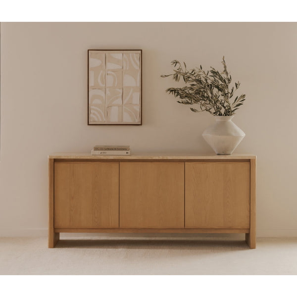 Moe's Home Blake Sideboard With Elegant Turkish Travertine Top And Solid Ash Base For Timeless Home Décor Beige Turkish Beige Travertine,Solid Ash Base And Door Edges Ut-1006-34