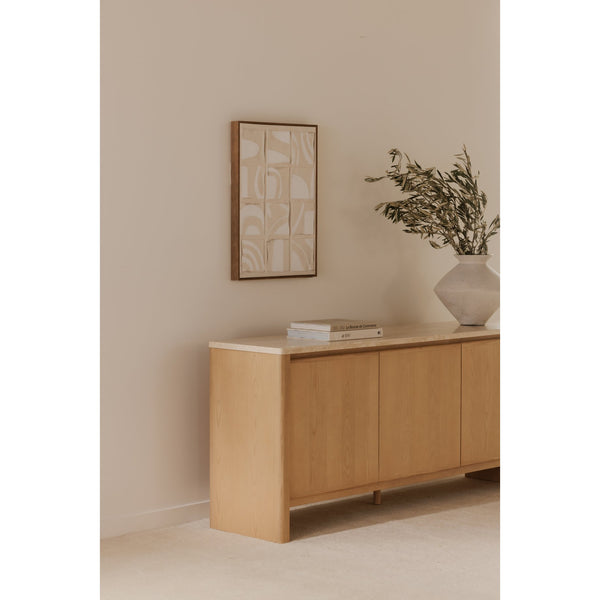 Moe's Home Blake Sideboard With Elegant Turkish Travertine Top And Solid Ash Base For Timeless Home Décor Beige Turkish Beige Travertine,Solid Ash Base And Door Edges Ut-1006-34