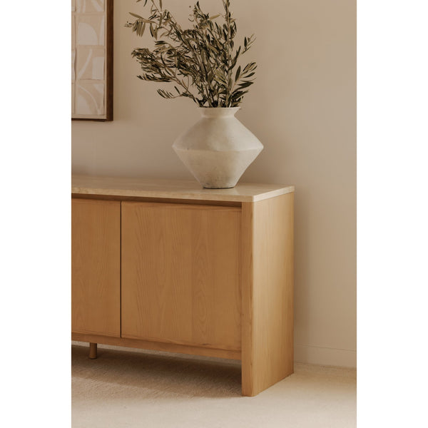 Moe's Home Blake Sideboard With Elegant Turkish Travertine Top And Solid Ash Base For Timeless Home Décor Beige Turkish Beige Travertine,Solid Ash Base And Door Edges Ut-1006-34