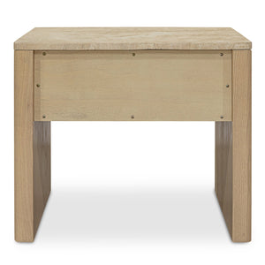 Moe's Home Blake Nightstand With Elegant Travertine Top And Solid Ash Base For Stylish Bedroom Décor Beige Turkish Beige Travertine,Solid Ash Base Edge Ut-1007-34