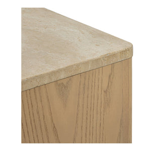 Moe's Home Blake Nightstand With Elegant Travertine Top And Solid Ash Base For Stylish Bedroom Décor Beige Turkish Beige Travertine,Solid Ash Base Edge Ut-1007-34